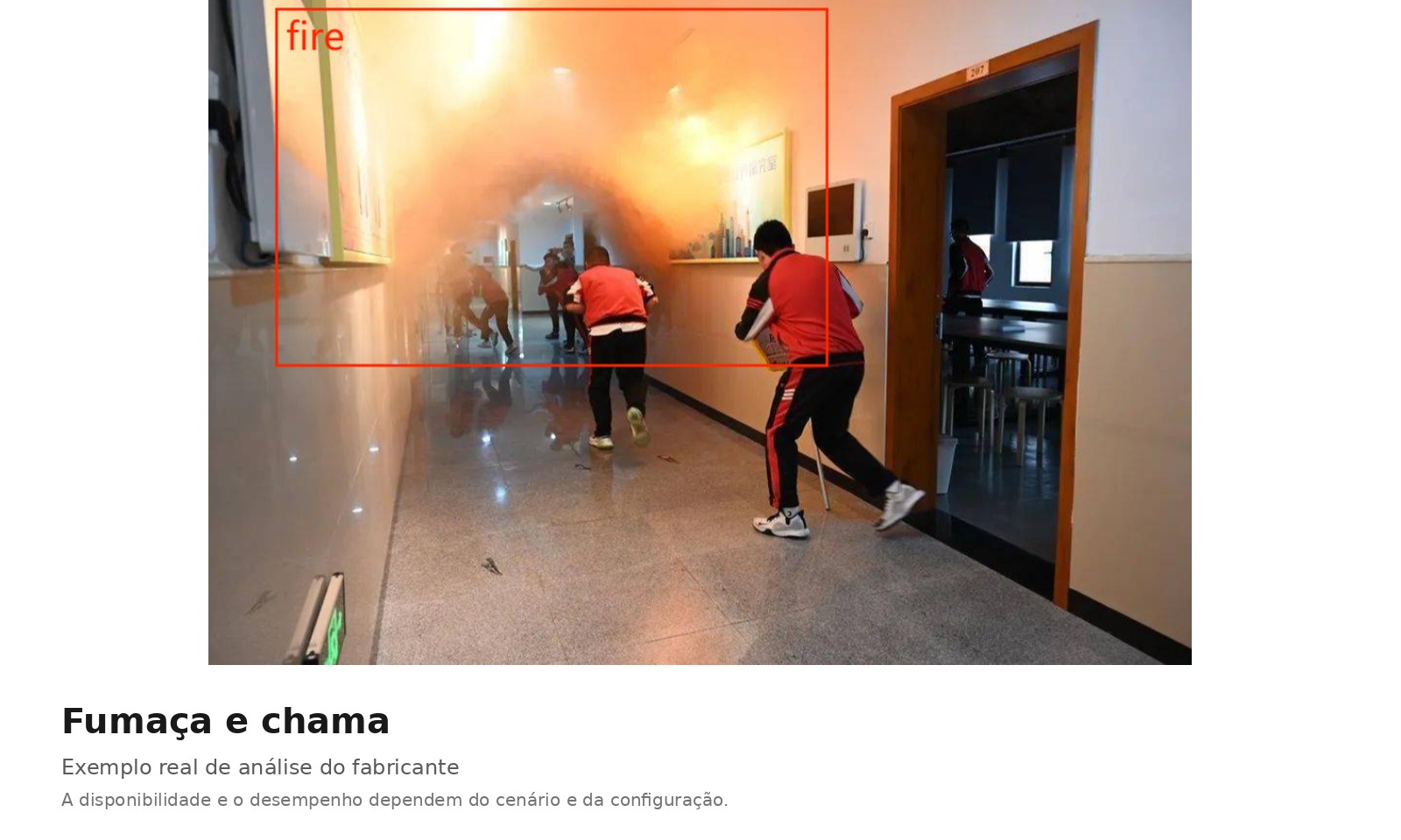 Frame de análise do fabricante mostrando fumaça e chama