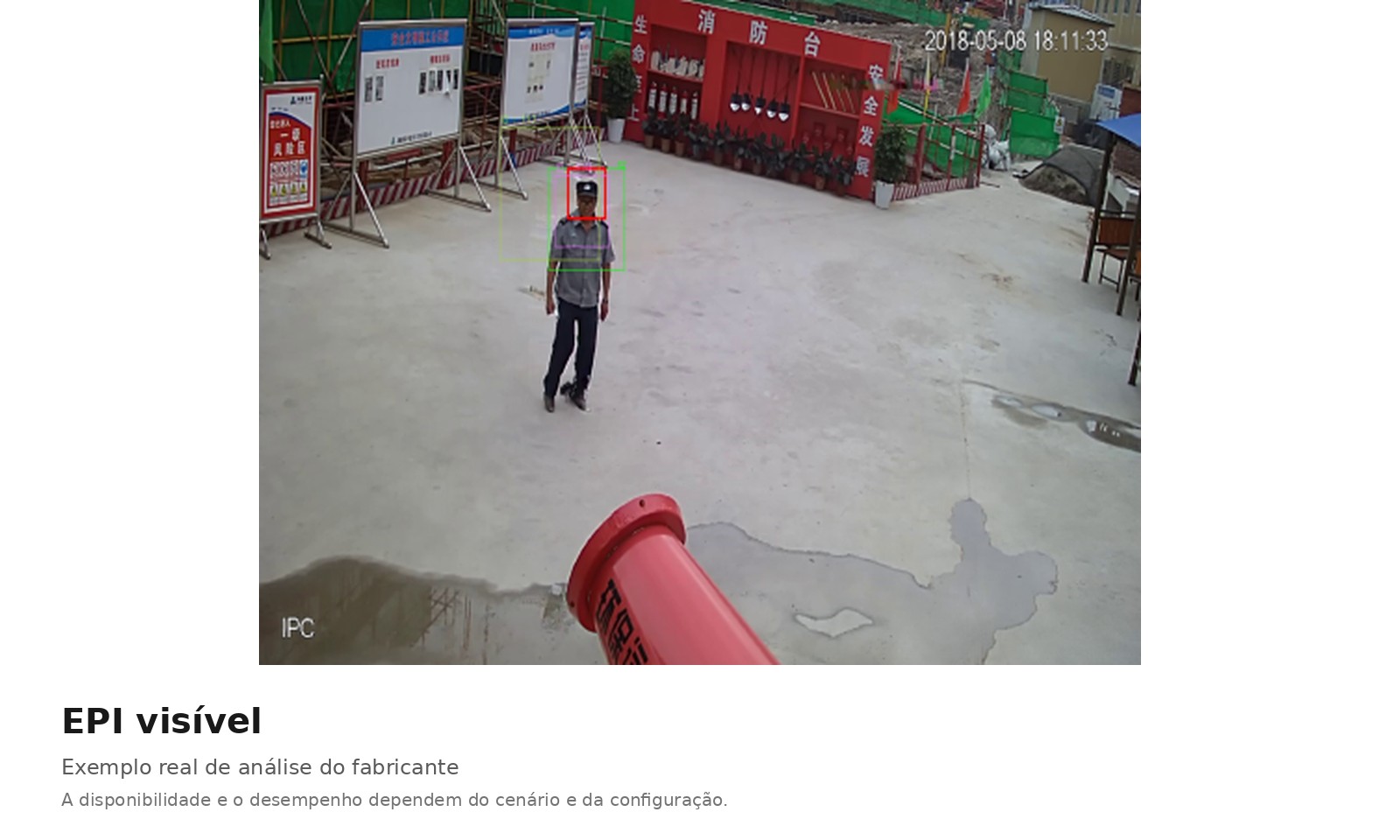 Frame de análise do fabricante mostrando verificação visual de EPI