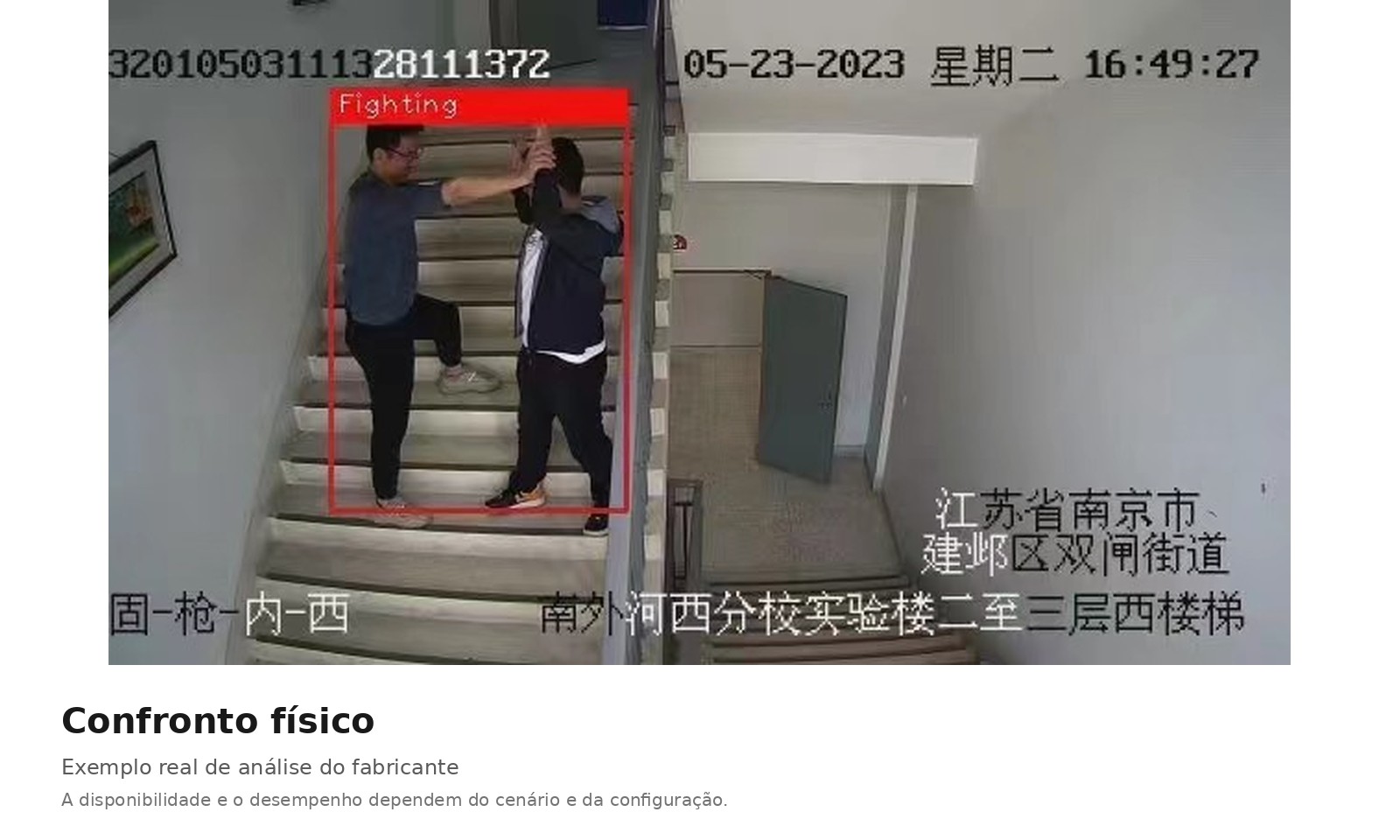 Frame de análise do fabricante mostrando confronto físico